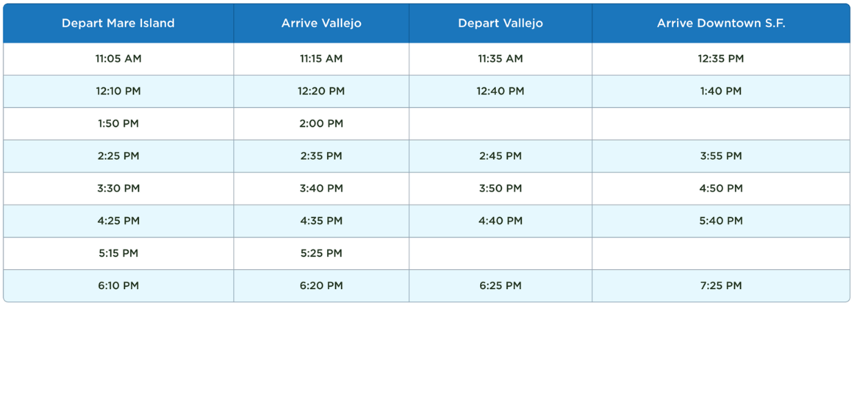 Click to View Mare Island to Vallejo Schedule